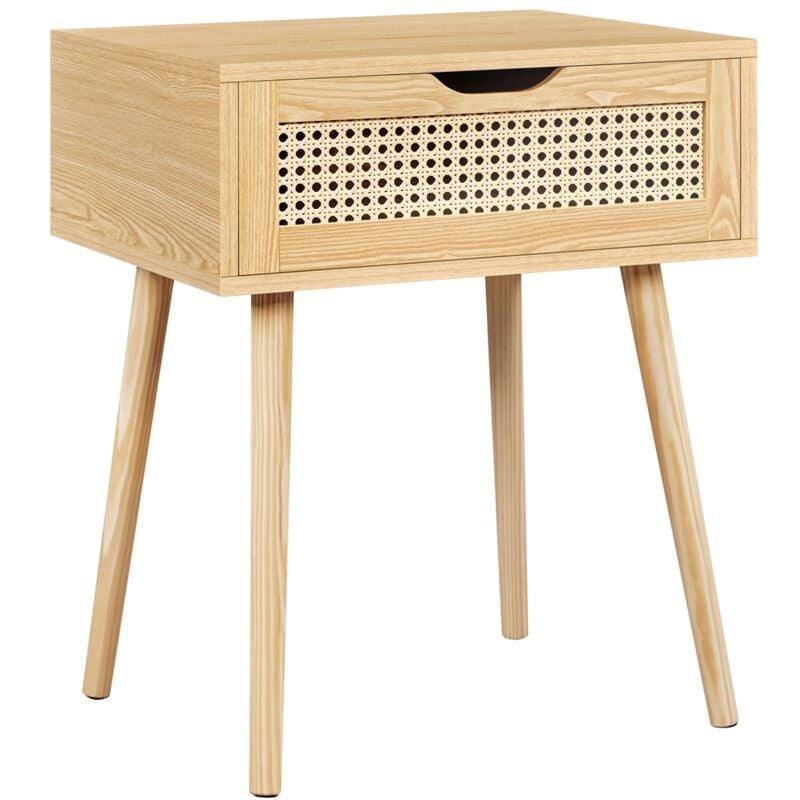 Table de Chevet Adulte, Table de Nuit Scandinave Bout de Canapé avec Tiroir en Rotin, Chevet de Lit pour Salon Chambre 48,5 x 41 x 58 cm - Yaheetech