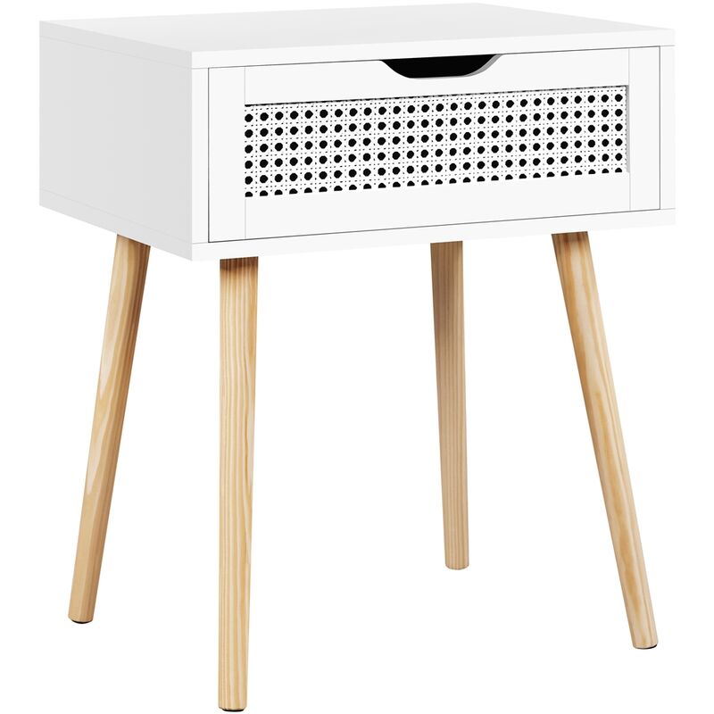 Yaheetech Table de Chevet Adulte, Table de Nuit Scandinave Bout de Canapé avec Tiroir en Rotin, Chevet de Lit pour Salon Chambre 48,5 x 41 x 58 cm