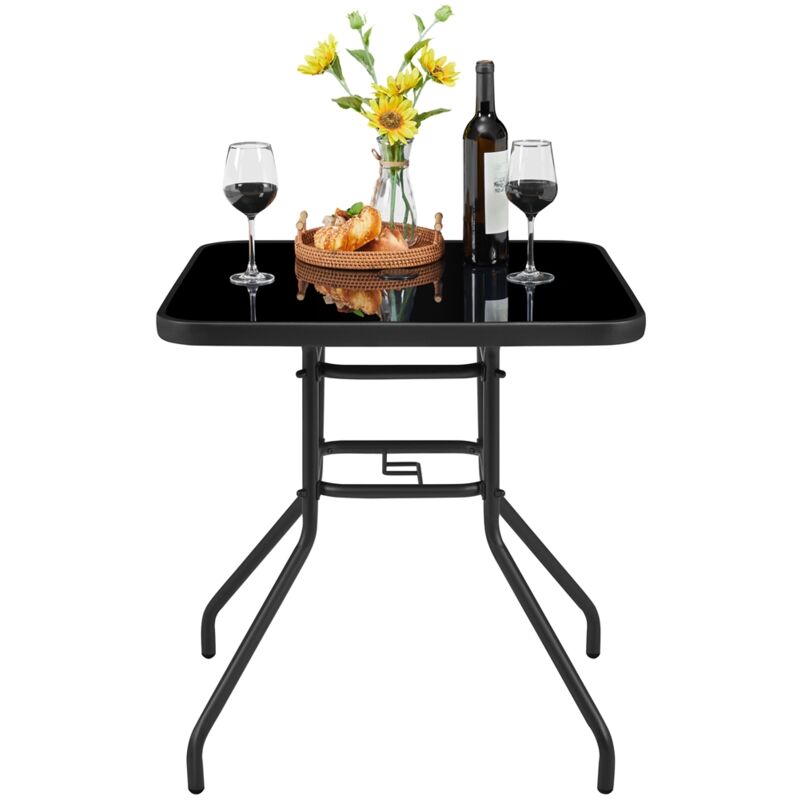 Yaheetech - Table de Jardin Carrée en Verre Noir Table Basse en métal de 70cm pour Jardin/Balcon/terrasse avec et Plateau en Verre