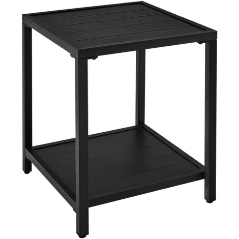 Yaheetech Table de Jardin en métal Table de Service Double Couche en Lattes Tables Basse carrée pour l'extérieur pour Rangement Patio Bistrot Terrasse Balcon 45 x 45 x 54 cm Noir
