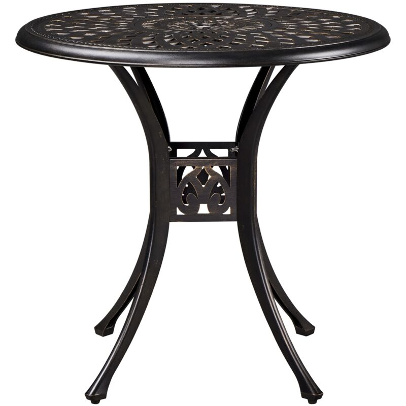 Table de Jardin Ronde Design Vintage en Aluminium avec Trou pour Parasol Patins Réglables Table de Bistrot Extérieur Diamètre 78 cm pour Patio