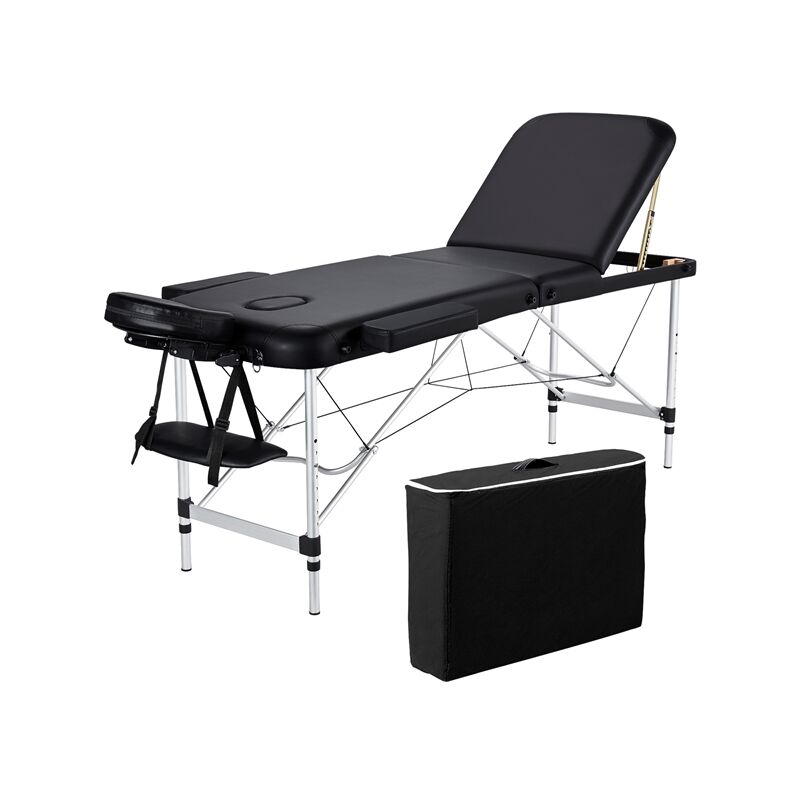 Table de Massage Pliante Professionnelle 3 Section 60 x 213 cm avec Cadre en Aluminium Lit de Massage Portable à Hauteur Réglable Repose-tête