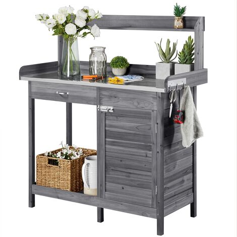 Yaheetech – Table de rempotage 112x46,5x125 cm – Métal galvanisé et bois de sapin – Rangement avec tiroirs et crochets – Pour balcon et jardin