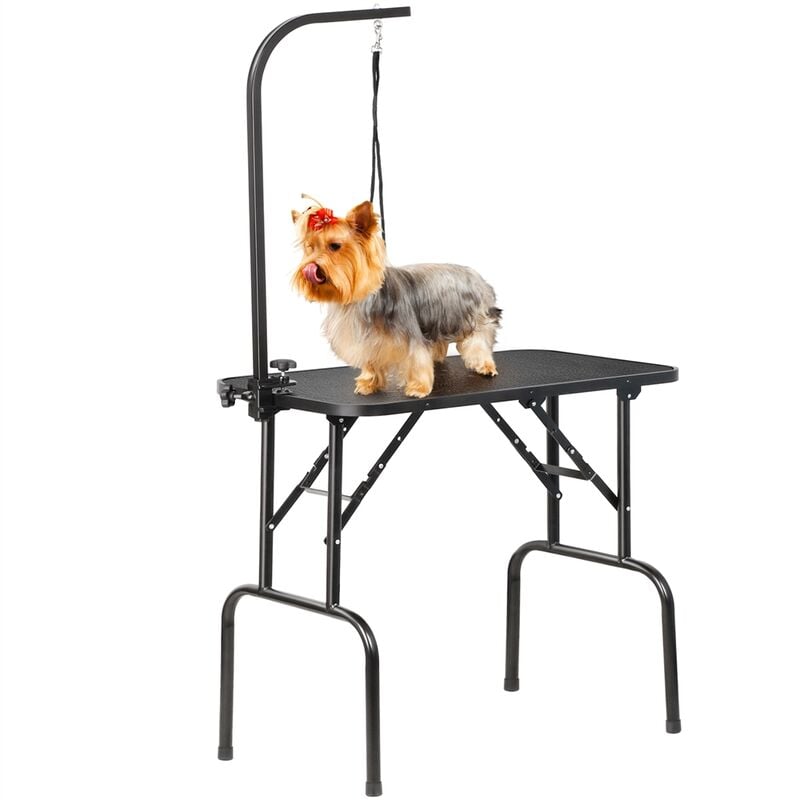 Table de Toilettage pour Chien Chiot Chat Pliant Transportable 80,5 × 46 × 76 cm avec Bras/Anneau Noir - Yaheetech
