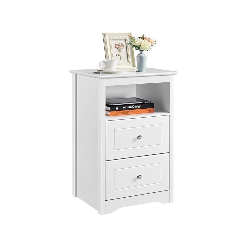 Table de Chevet en Bois Table de Nuit avec 2 Tiroirs, 1 Compartiment Ouvert, 48 x 40 x 73,5 cm, Meuble de Rangement Salon Chambre Blanc - Yaheetech