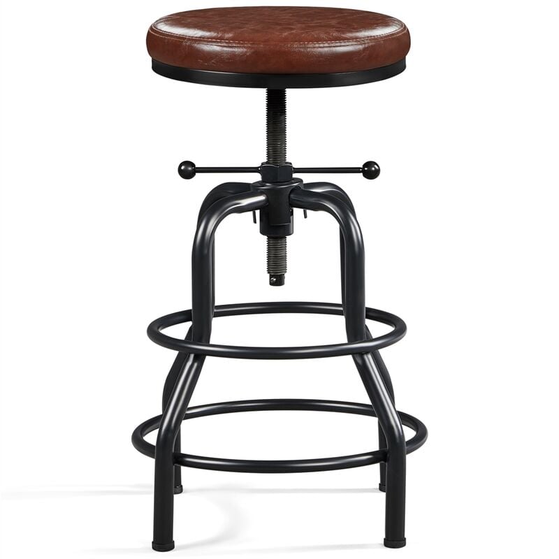Yaheetech Tabouret de Bar Industriel en Similicuir Tabouret Haut Rond Réglable en Hauteur avec Deux Repose-Pieds Tabouret de Comptoir pour Cuisine