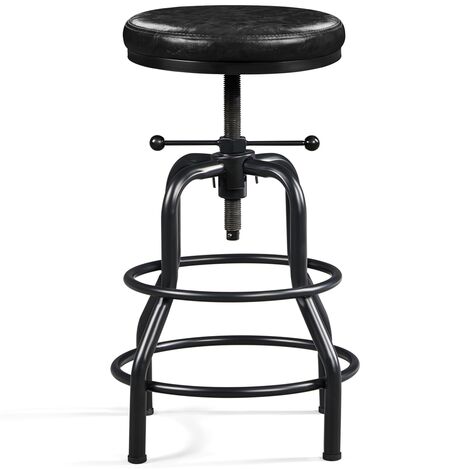 Yaheetech – Tabouret de bar rond réglable en hauteur 54,5-71,5 cm – Similicuir noir – Cadre métal – Confort optimal avec double repose-pieds