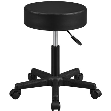 Yaheetech Tabouret Rond à roulettes Travail Rotatif Hauteur Réglable 46-61,5 cm, Assise Rembourrée Revêtement en Similicuir pour Bureau Travail Salon Massage Salon de Beauté Clinique Noir