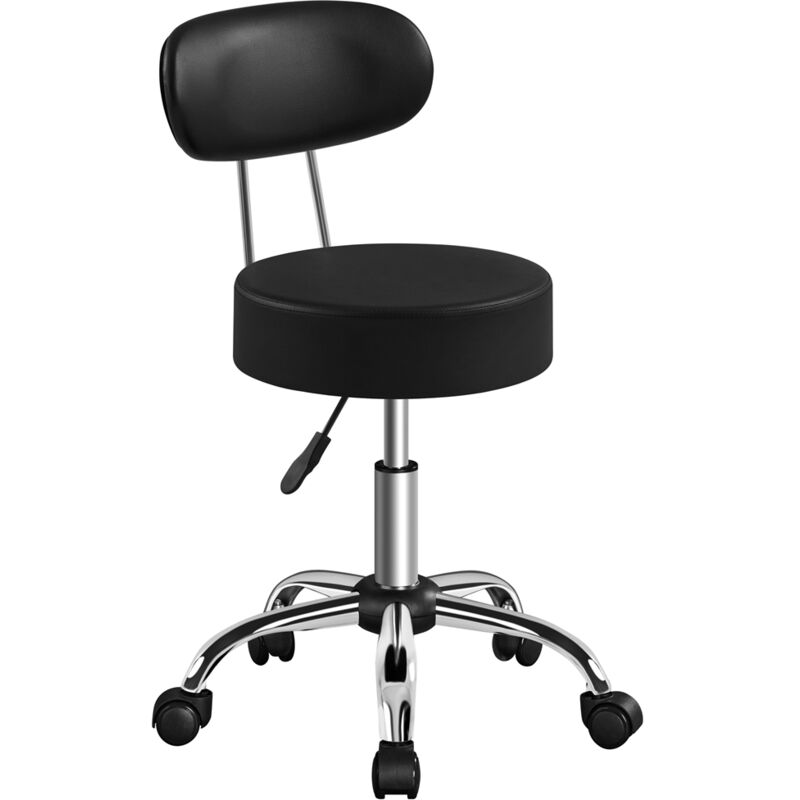 Yaheetech Tabouret roulettes avec Dossier, Tabouret de Bureau avec Rotation 360°, Hauteur Réglable 75-85 cm, Siège Rembourrage 10 cm pour Bureau