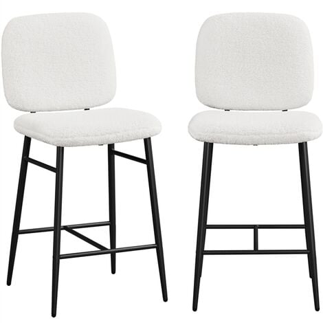 Yaheetech Tabourets de Bar Lot de 2 Chaises de Bar Siège en Tissu Bouclette Avec Dossier Repose-Pied Tabourets Hauts de 100cm pour Comptoir Salle à Manger Blanc