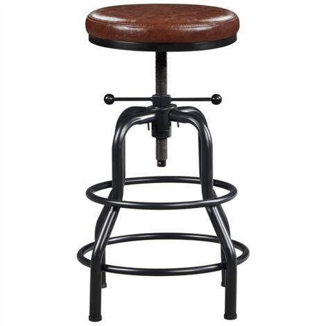 Yaheetech Taburete de Bar Industrial de Piel sintética Taburete Alto Redondo Ajustable en Altura con Dos reposapiés, Silla de Cocina con Marco de Metal para Cocina, Restaurante Bistrot Negro