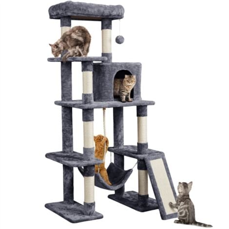 Tall Cat Tree Tower Scratching Post Activity Centre Multi-Level Kitten House with Condo Hammock Large Cat Furniture Climbing Tower for Indoor Cats