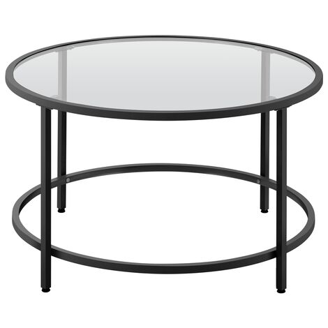 Yaheetech Tavolino da Caffè in Vetro Temperato Tavolino Moderno Salotto Struttura in Metallo Tavolo Rotondo da Divano Mobiletto Portaoggetti da Soggiorno 80 x 80 × 45 cm Nero