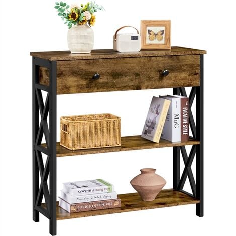 Yaheetech Tavolo Consolle da Ingresso Tavolino con 2 Cassetti Mobiletto da Soggiorno Tavolino Corridoio Marrone Rustico 30 x 80 x 80 cm