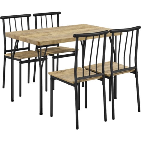 Yaheetech Tavolo da Pranzo con 4 Sedie Industriale Set 5 Pezzi Mobili da Bar Cucina Retro Salvaspazio in Legno e Metallo Marrone Tavolo 110x70x76.5cm Piano Spesso 4cm