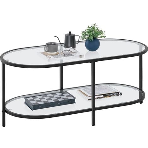 Yaheetech Tempered Glass Double-layer Oval Coffee Table, Black