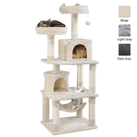 Yaheetech Tiragraffi Albero per Gatti Adulti 61 x 49 x 158 cm con Giocattolo per Gatto 2 Palle Cuccia Graffiatoio in Corda Sisal Naturale Beige