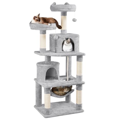 YAHEETECH Tiragraffi Albero per Gatti Adulti 61 x 49 x 158 cm con Giocattolo per Gatto 2 Palle Cuccia Graffiatoio in Corda Sisal Naturale Chiaro Grigio