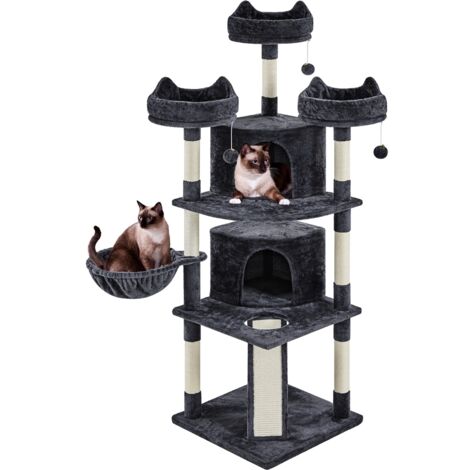 Yaheetech Tiragraffi Albero per Gatti Adulti Alto 174cm Gattini in Corda Sisal Graffiatoio con 3 Palle 174cm Nero
