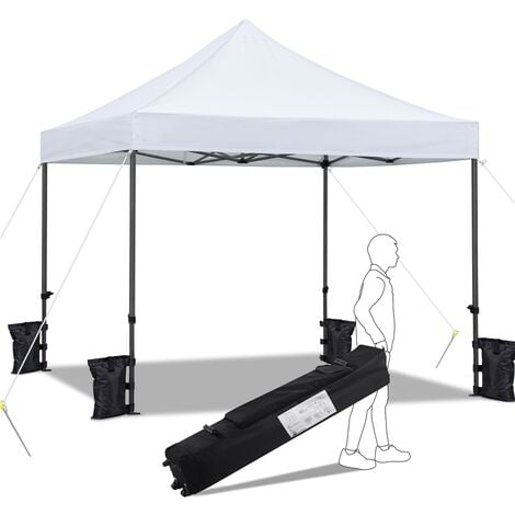 Yaheetech Tonnelle 3x3m Pliante Imperméable Anti-UV Tente Pavillon Pop-up Portable Gazebo avec Sac de Transport à Roulette et Sac de Sable Blanc