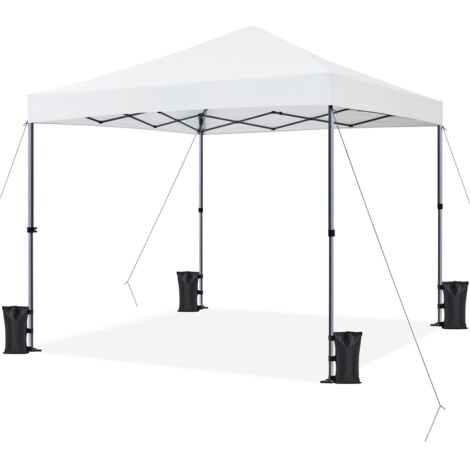 Yaheetech Tonnelle de Jardin Extérieur 3 × 3 M Tente de Camping Pliable avec Sac de Transport Sacs de Sable et Chevilles pour Camping Plage Fête et Foire Blanc
