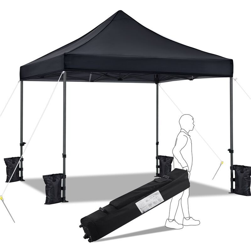 Yaheetech - Tonnelle 3x3m Pliante Imperméable Anti-UV Tente Pavillon Pop-up Portable Gazebo avec Sac de Transport à Roulette et Sac de Sable Noir