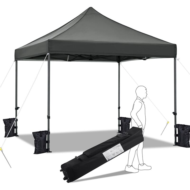 Yaheetech - Tonnelle de Jardin 3 × 3 Tente Pliable Barnum Impermébale avec Sac de Transport à Roulettes/Sacs de Sable/Accessoires Complets pour Foire