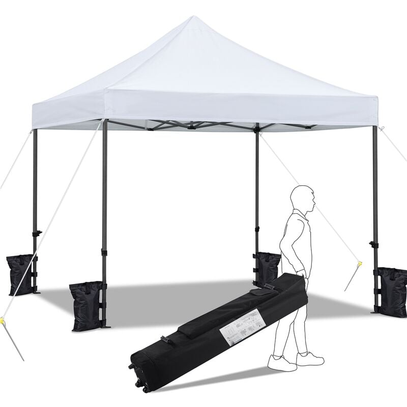 Yaheetech - Tonnelle 3x3m Pliante Imperméable Anti-UV Tente Pavillon Pop-up Portable Gazebo avec Sac de Transport à Roulette et Sac de Sable Blanc