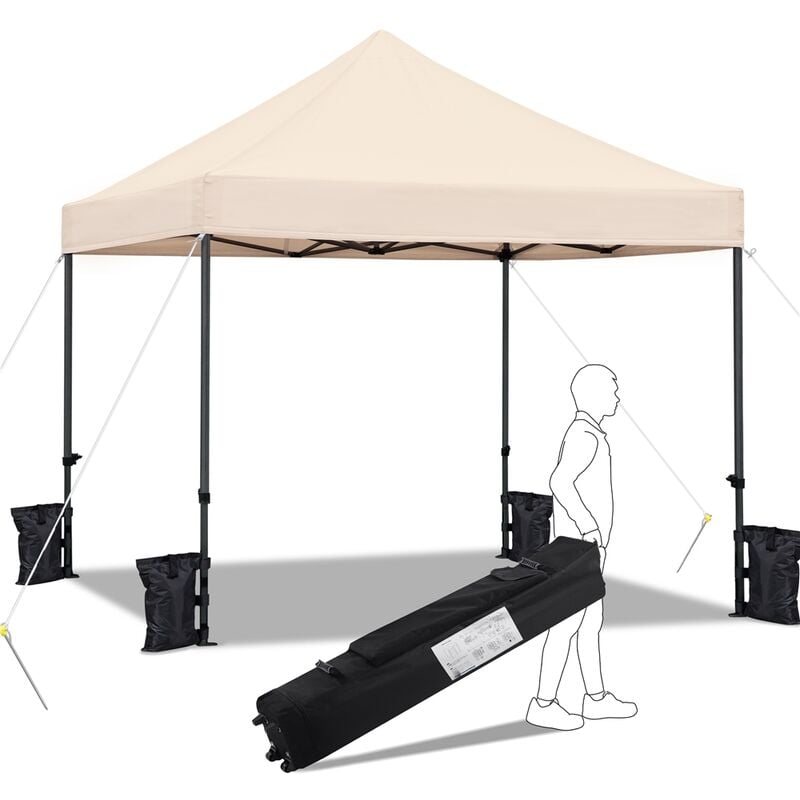 Tonnelle 3x3m Pliante Imperméable Anti-UV Tente Pavillon Pop-up Portable Gazebo Beige - Yaheetech