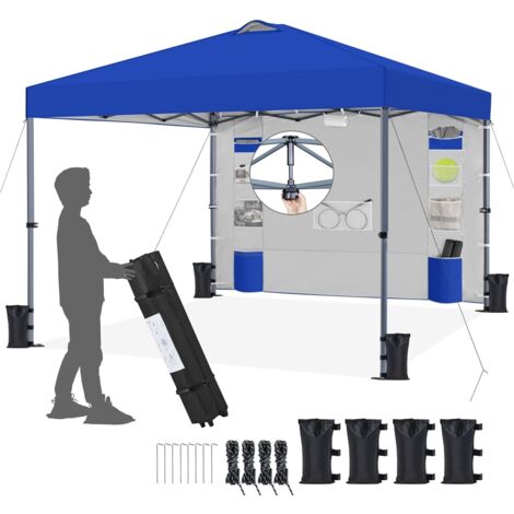 Yaheetech Tonnelle de Jardin Pop-up, Tonnelle Pliante 3x3 Imperméable avec Parois Latérale et Sacs de Sable, Barnum Pliant Anti-UV en Hauteur Réglable pour Jardin Plage Terrasse Camping Bleu
