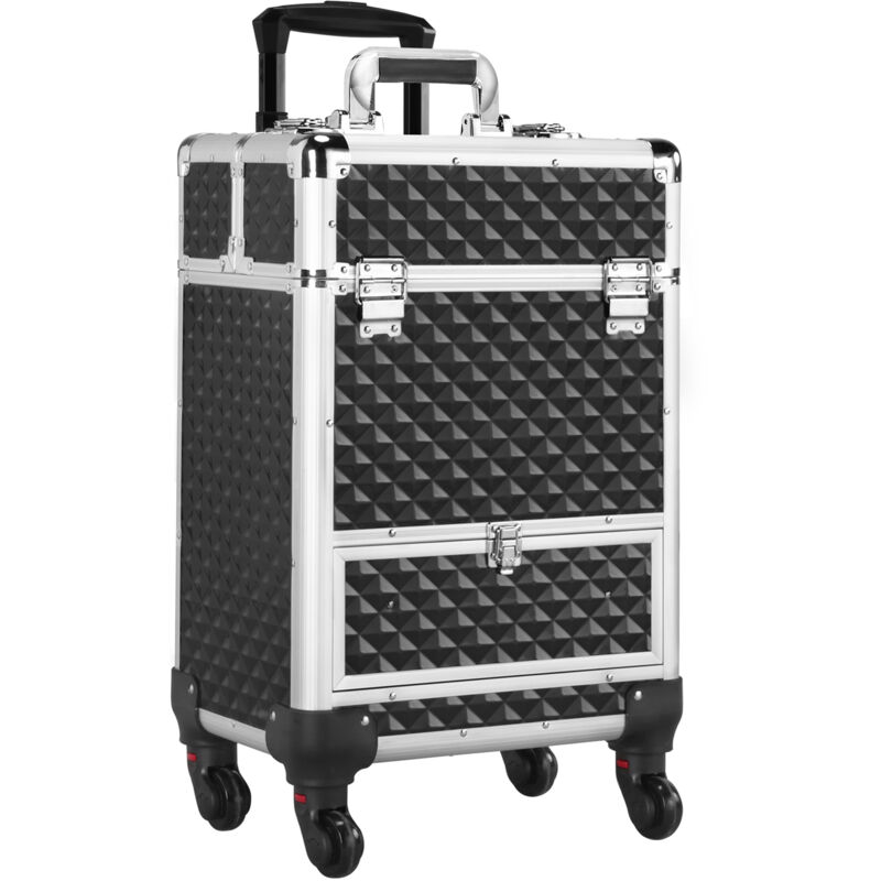 Image of Yaheetech - Trolley Valigia Make Up da Trucco Professionale Porta Trucchi Beauty Case 4 Vassoi da Viaggio per Estetista Parrucchiere Nera 34 x 24 x