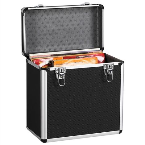 Yaheetech Valigetta Porta LP con Capacità 50 Dischi Valigia Custodia per Vinili Trucchi Gadget 35 x 20 x 36 cm Nera