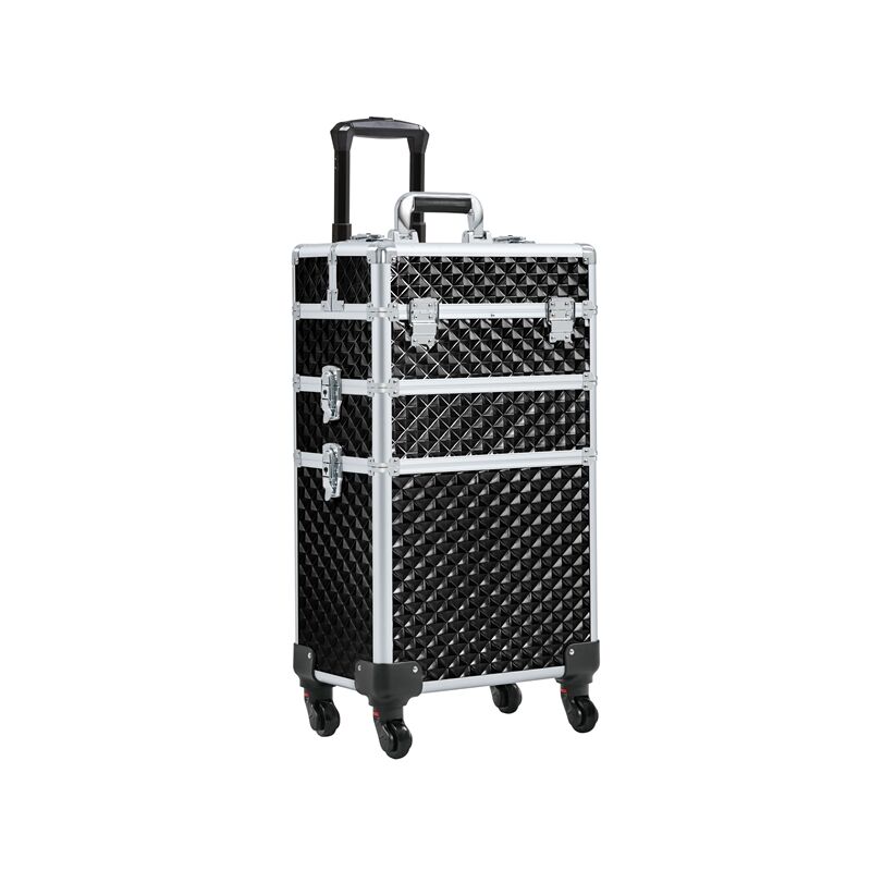 Yaheetech - Valise de Maquillage 3 en 1 Coque Gaufrée Brillante avec Mallette Maquillage Verrouillable Tiroir à Casiers Valise Trolley