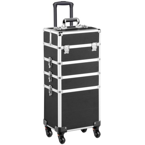 YAHEETECH 4 en 1 Beauty Case Mallette Maquillage Professionnelle Boîte de Rangement pour Voyage 4 Roulettes Pivotantes Poignée Télescopique Serrures Noir