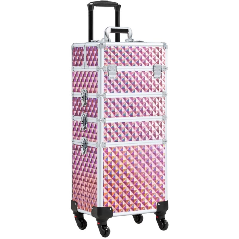 Yaheetech - Valise Maquillage à Roulettes 4 en 1 Cadre Aluminium Mallette Mauillage Professionnelle Bijoux Cosmétique 34 x 25,5 x 80 cm Brillant Rose