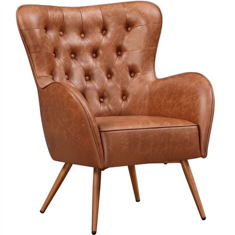 Yaheetech Vintage Faux Leather Accent Chair Living Room Chair, Brown