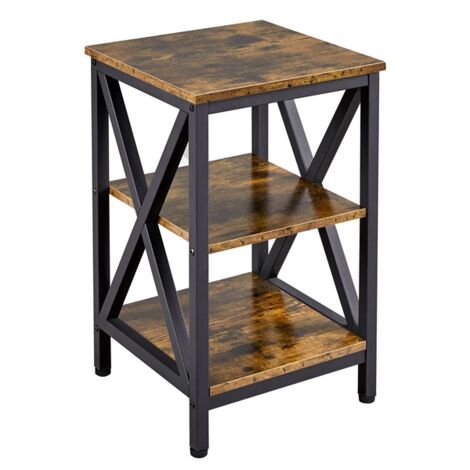 Yaheetech Beistelltisch Nachttisch X-förmige Streben Sofatisch Kleiner Couchtisch mit 3 Ebenen, 39,5 x 39,5 x 61 cm, Gray