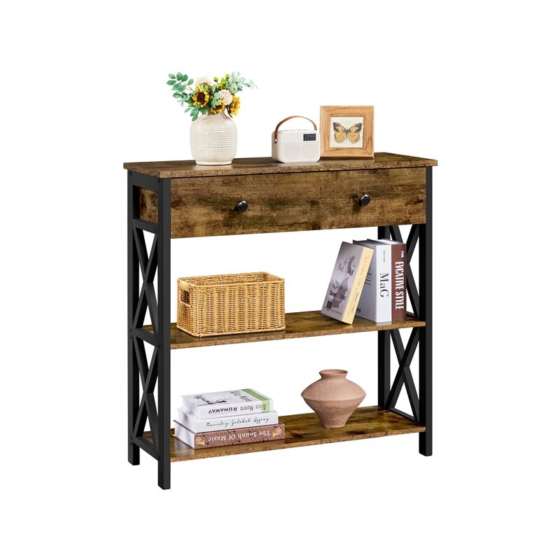 Vintage Wooden Console Table With 1 Drawer and 2 Open Shelves, Rustic Brown - Yaheetech