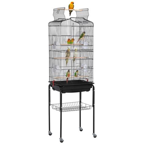 Yaheetech – Volière portable pour oiseaux 46 x 35 x 92 cm – Métal antirouille – 3 perchoirs en bois – Accès facile et nettoyage rapide