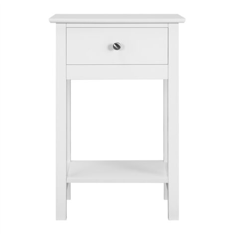 Yaheetech Wood Bedside End Table Storage Cabinet Nightstand with Drawer for Bedroom/Living Room, White - white