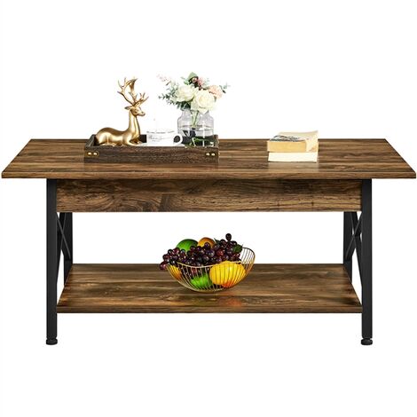 Yaheetech Wood Coffee Table Industrial Style Cocktail Table Rectangular Living Room Table,Dark Brown - dark brown