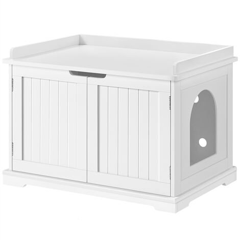 Yaheetech Wooden Enclosure Cat Litter Box with Door,75.5x51x52.5cm, White