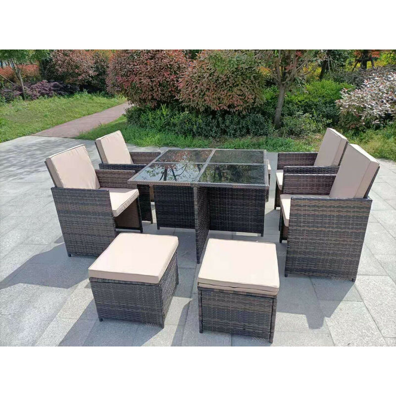 Yakoe - ETON RATTAN GARDEN 8 SEATER CUBE SET IN BROWN WITH FITTING COVER