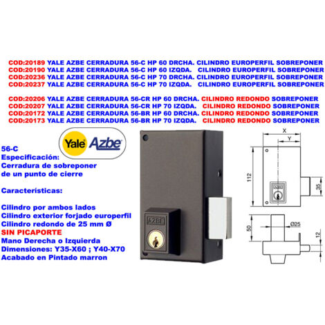 YALE AZBE Lock 56-CR HP 70 Cylindre rond droit en saillie