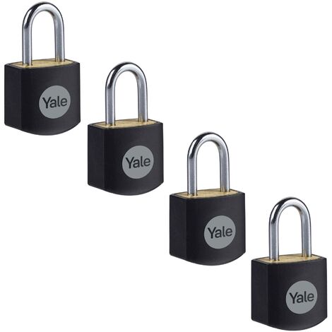 Yale Lucchetti in ottone Y110JB/15/111/4 nero, corpo 15mm, arco in acciaio, 3 chiavi, confezione da 4