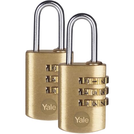 YALE lucchetto a combinazione a 3 cifre YY150B/22/120/2 oro, set di 2 pezzi, corpo 23 mm, arco in acciaio
