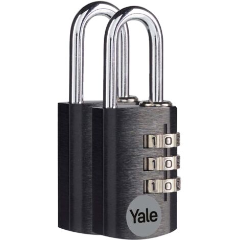 Yale Lucchetto a combinazione in alluminio ‎YE3CB/20/121/2/CO, 20 mm, con staffa in acciaio, 3 cifre, set da 2 pezzi