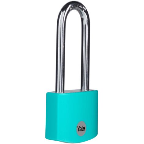 Yale Lucchetto in alluminio con arco lungo YE3B/38/156/1/TE verde acqua, corpo 38mm, 3 chiavi