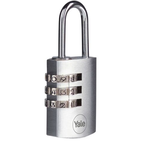 YALE Lucchetto in ottone cromato a combinazione Y151B/22/120/1 argento, corpo 22mm, arco in acciaio, combinazione a 3 cifre