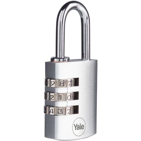 YALE Lucchetto in ottone cromato a combinazione Y151B/30/125/1 argento, corpo 30mm, arco in acciaio, combinazione a 3 cif